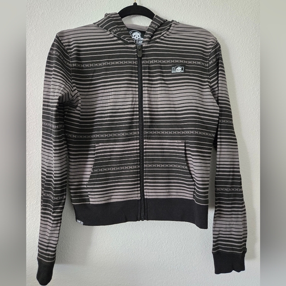 Lurking Class Sketchy Womens Chain Stripe Zip Hoodie - Black and Gray New - Picture 1 of 9